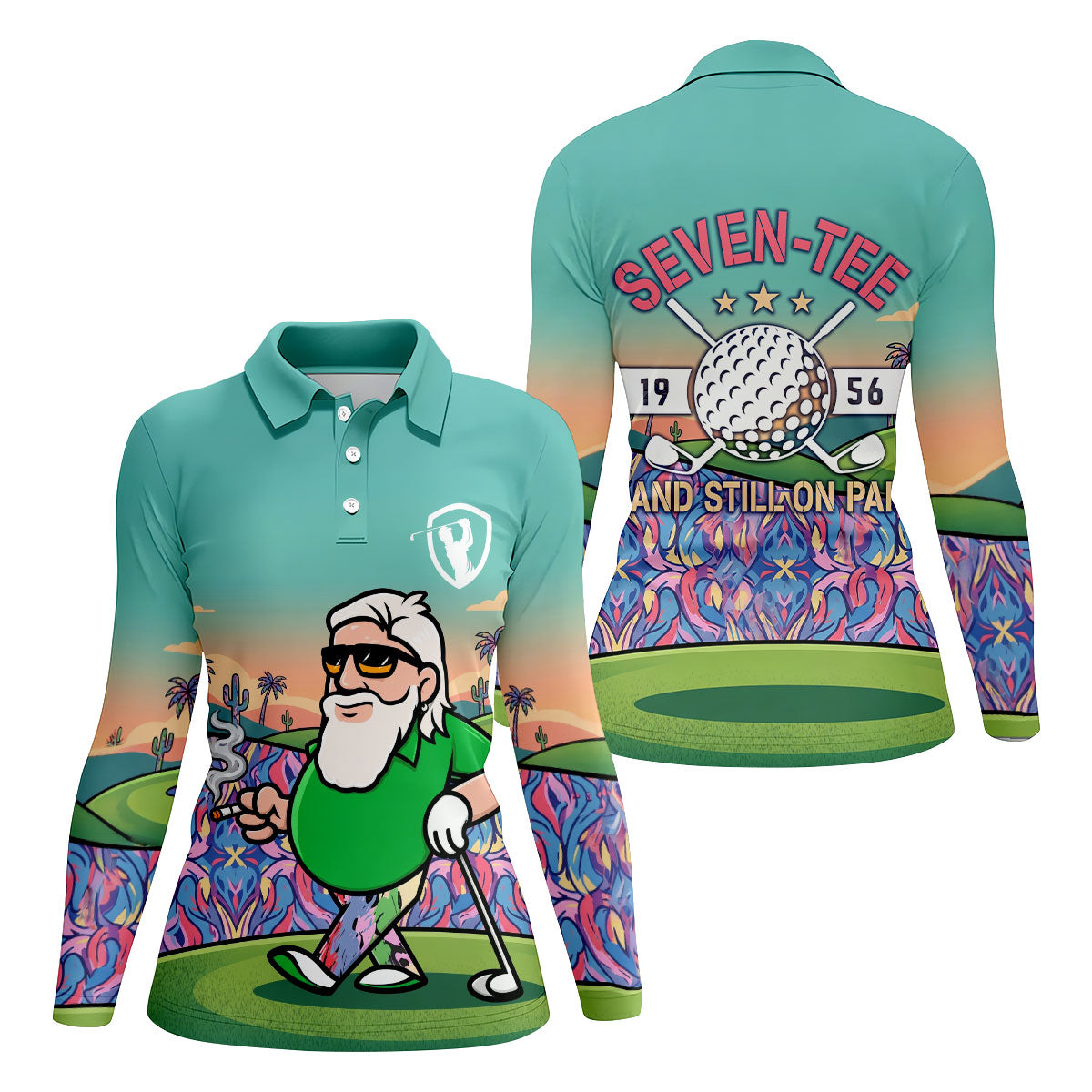 Retro Desert Bearded Golfer Women's Golf Tops, Golf Polo For Women, Women’s Golf Apparel