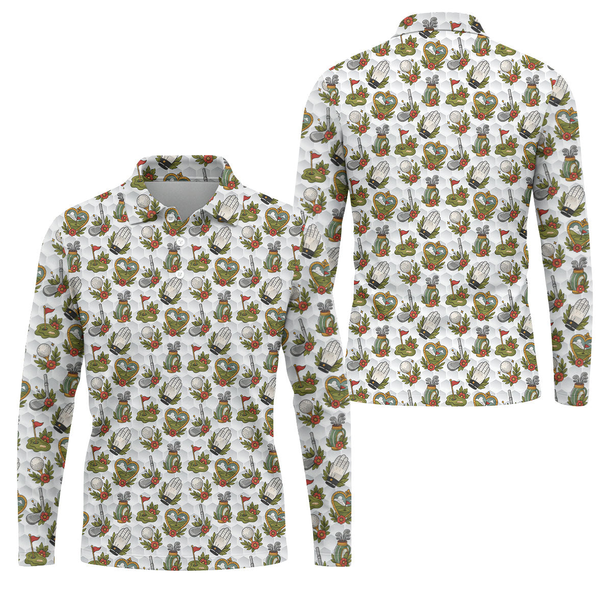 Floral Golf Club Pattern White Hawaiian Golf Shirt, Men's Golf Shirt, Golf Apparel For Men