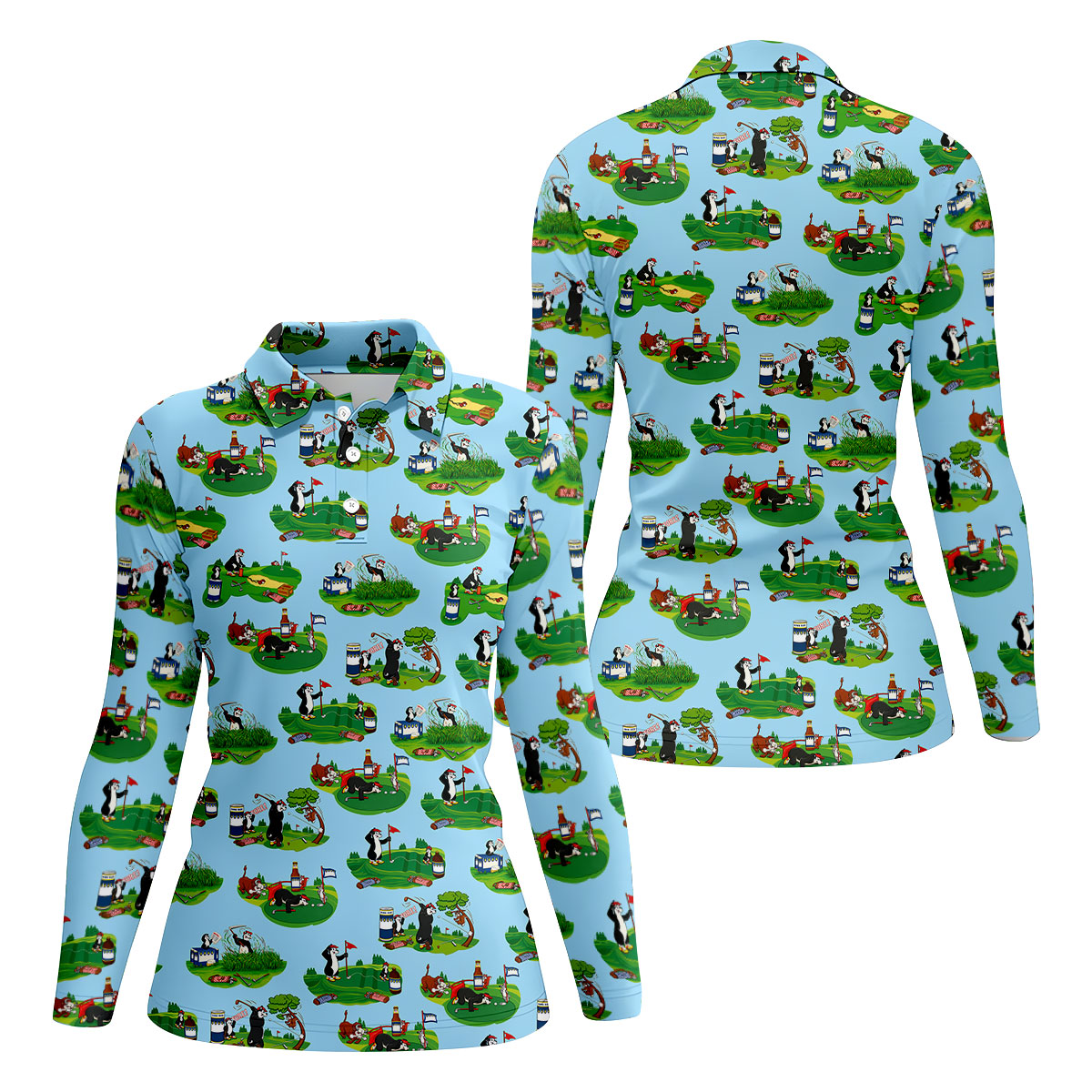 Funny Golf Gopher Cartoon Pattern Golf Polo Shirt, Women's Golf Tops, Ladies Golf Shirts