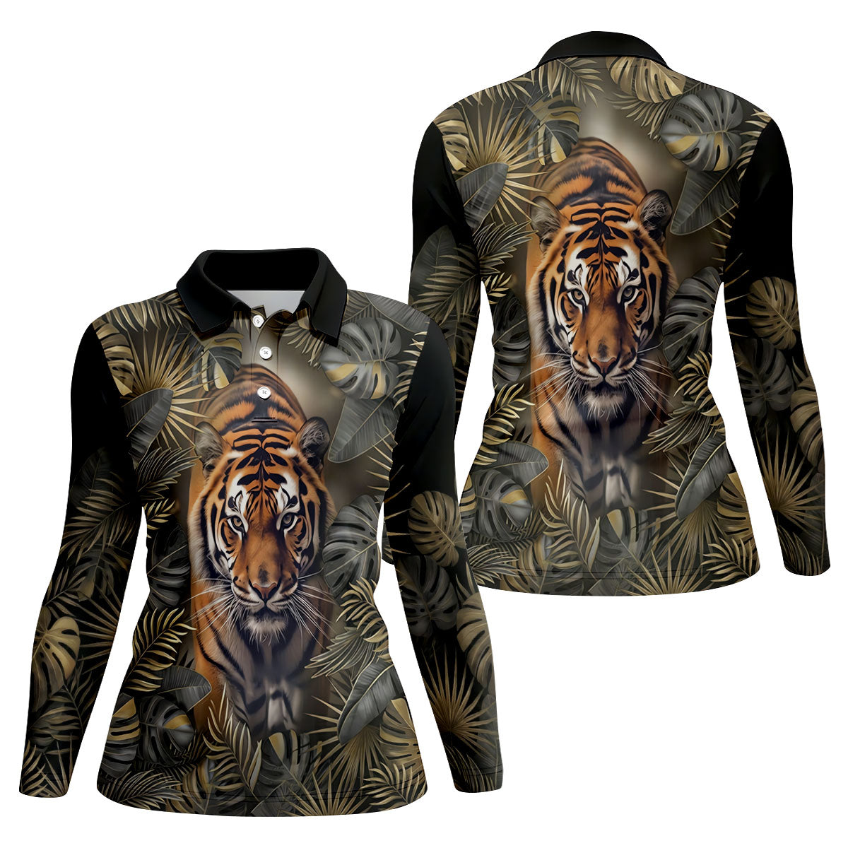 Majestic Tiger Tropical Golf Polo Shirt, Women's Golf Tops, Ladies Golf Shirt
