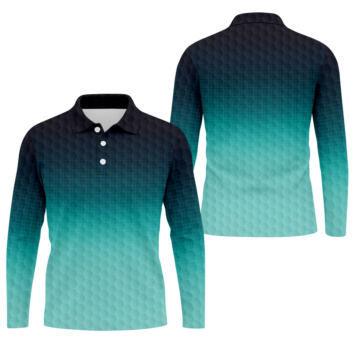 Turquoise Gradient Golf Ball Pattern Hawaiian Golf Shirt, Golf Shirts For Men