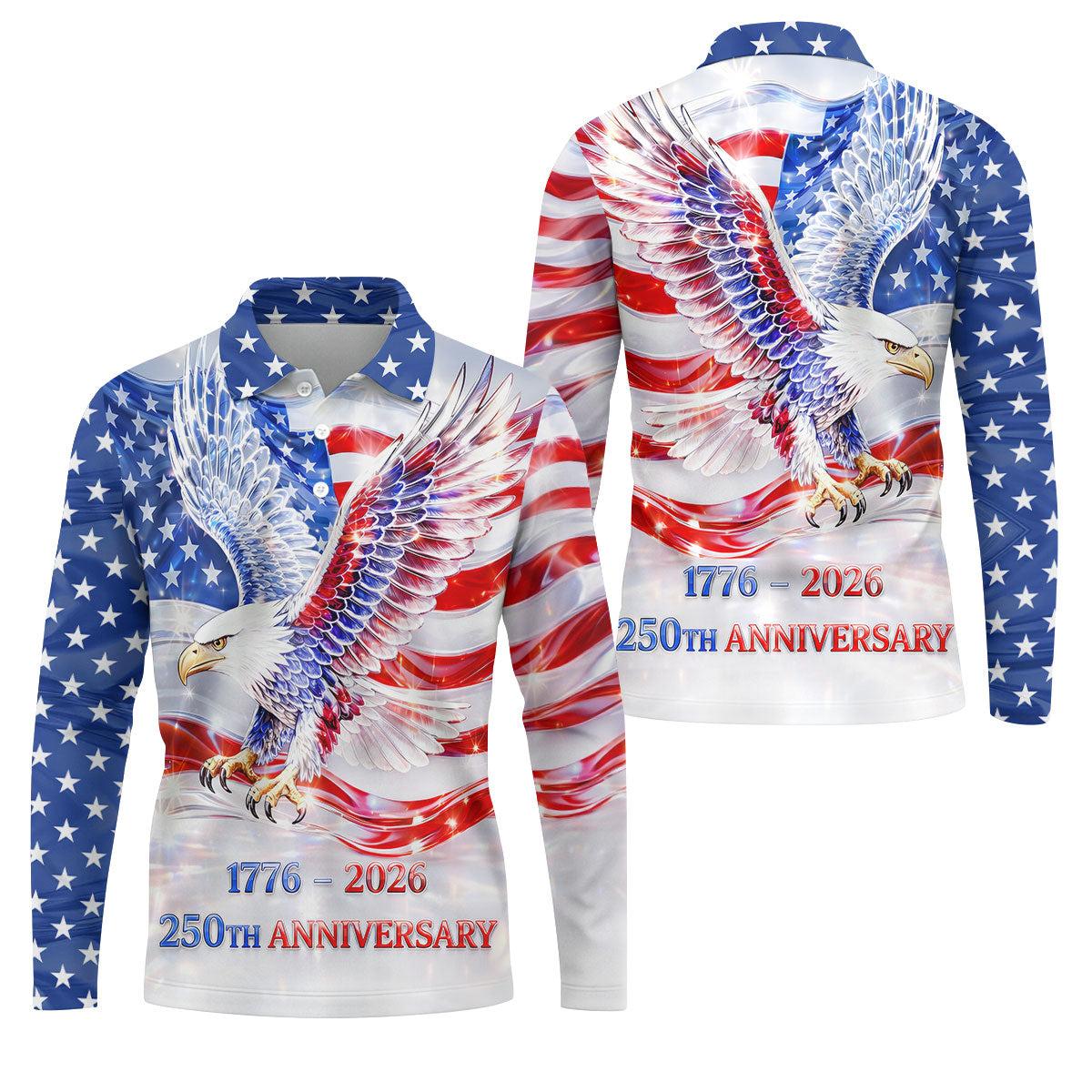 Bold Eagle American Flag Golf Shirt, Patriotic 4th Of July 250 Years Golf Shirts For Men