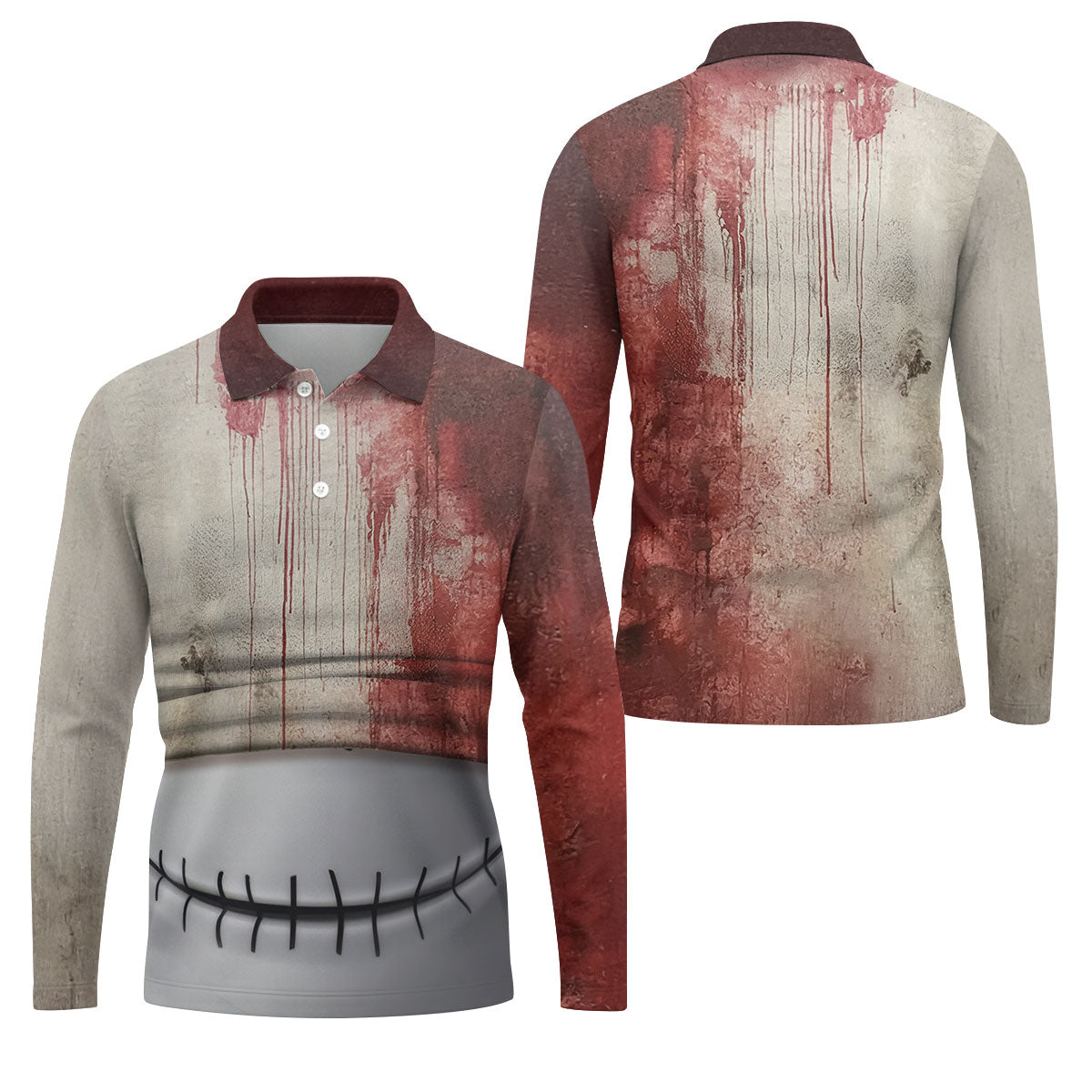 Stitched Skull Horror Character Halloween Polo Shirt, Golf Apparel For Men, Mens Golf Polo