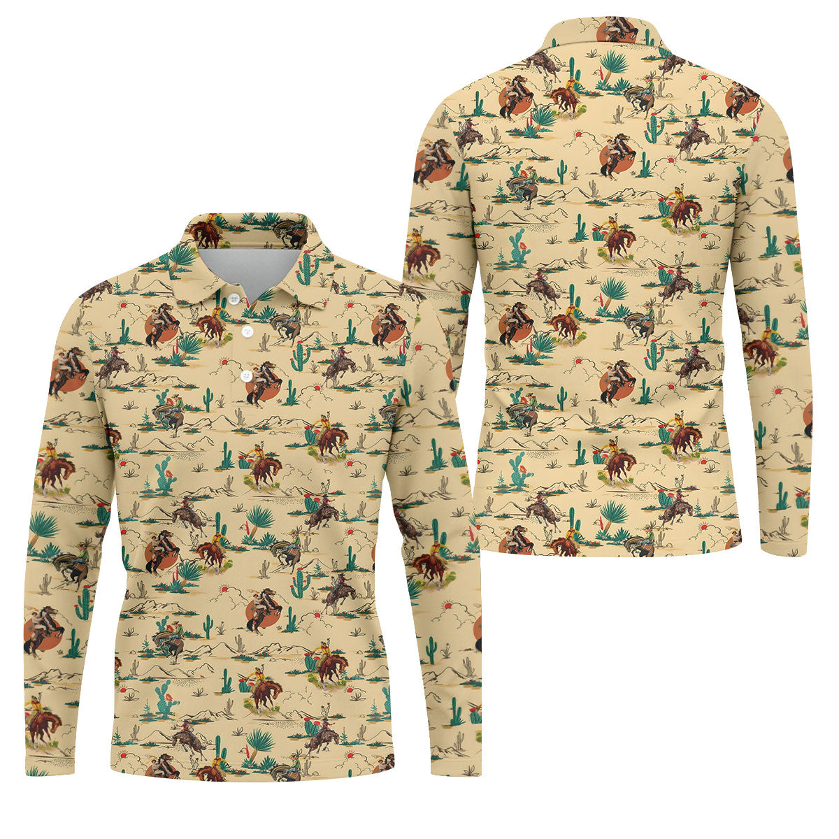 Vintage Cowboy Rodeo Desert Pattern Hawaiian Golf Shirt, Mens Golf Polo, Printed Golf Shirts