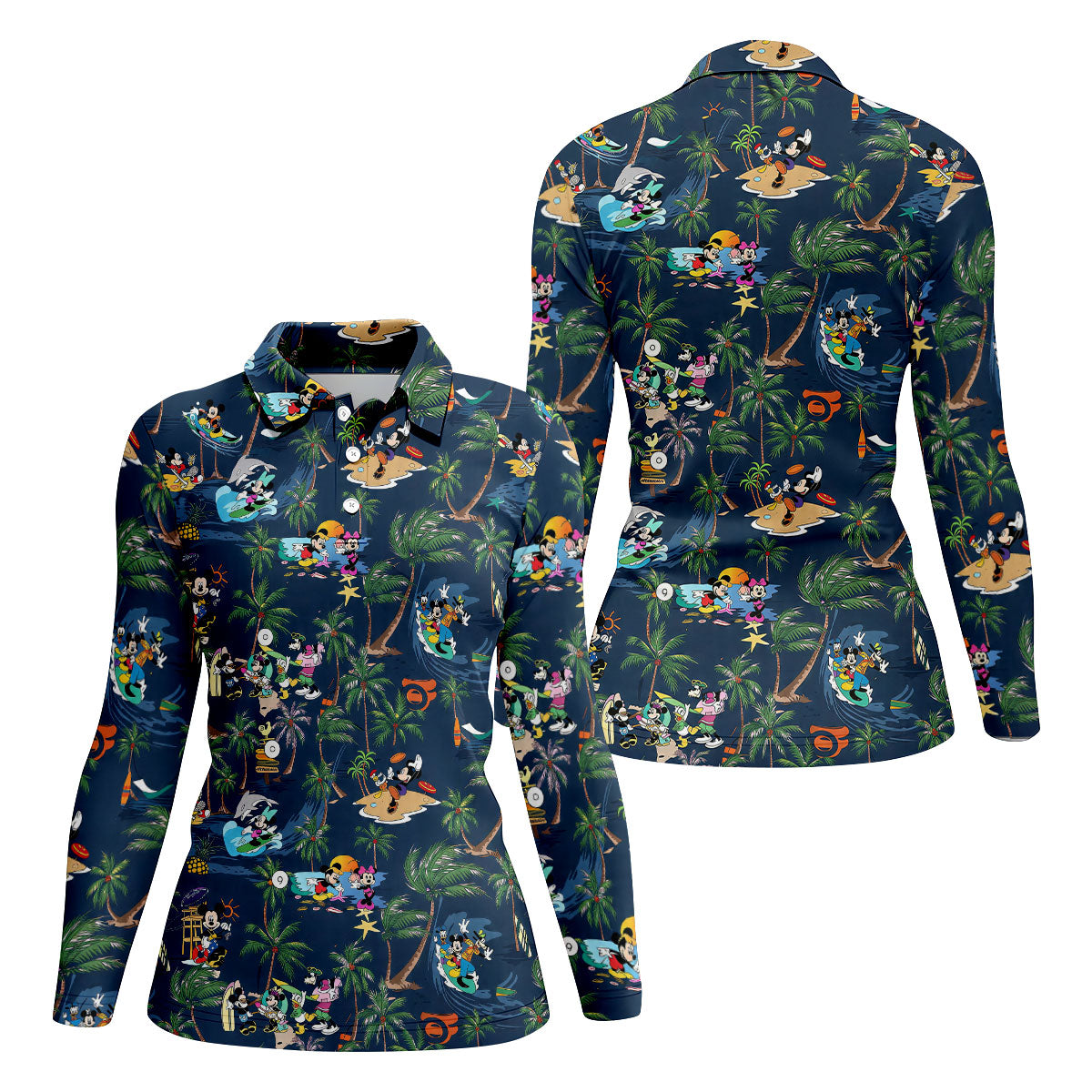 Cartoon Tropical Surf Beach Golf Polo Shirt, Golf Shirts For Women, Women’s Golf Polo