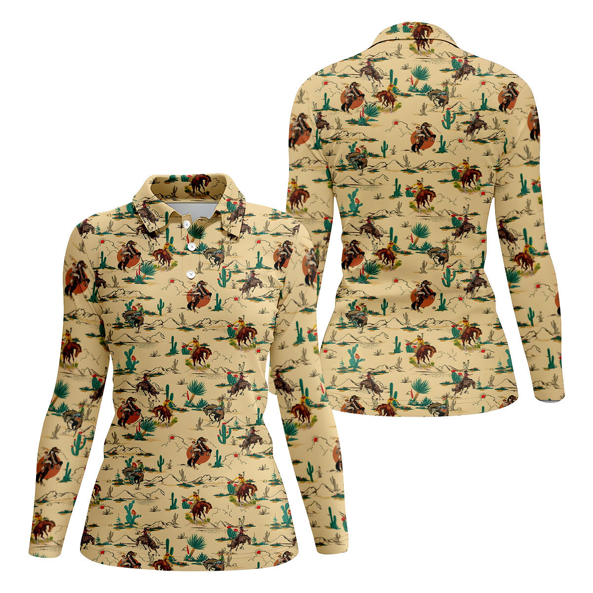 Vintage Cowboy Rodeo Desert Pattern Hawaiian Golf Shirt, Women’s Golf Polo, Printed Golf Shirt