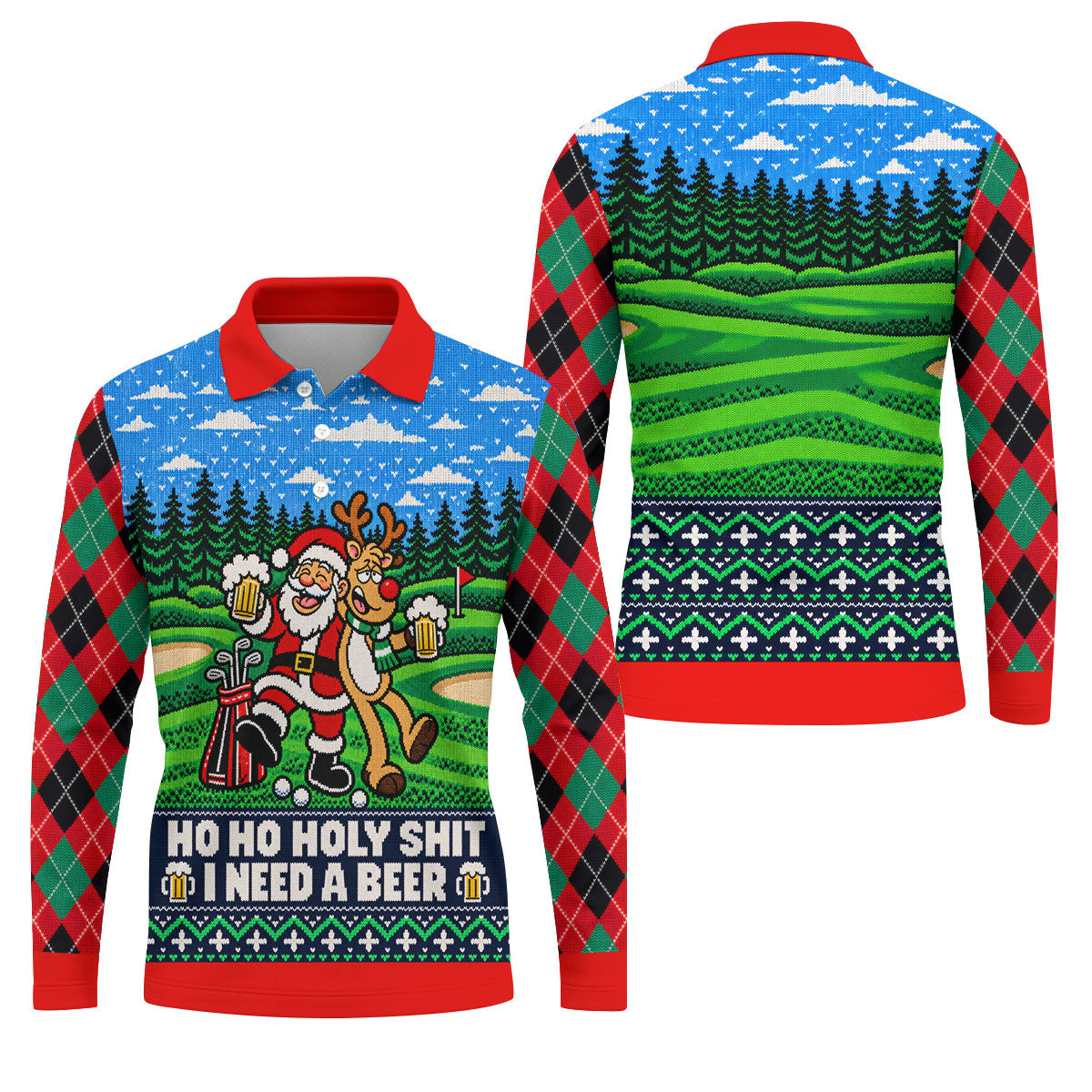 Santa Reindeer Beer Christmas Golf Shirt, Golf Shirts For Men, Mens Golf Apparel