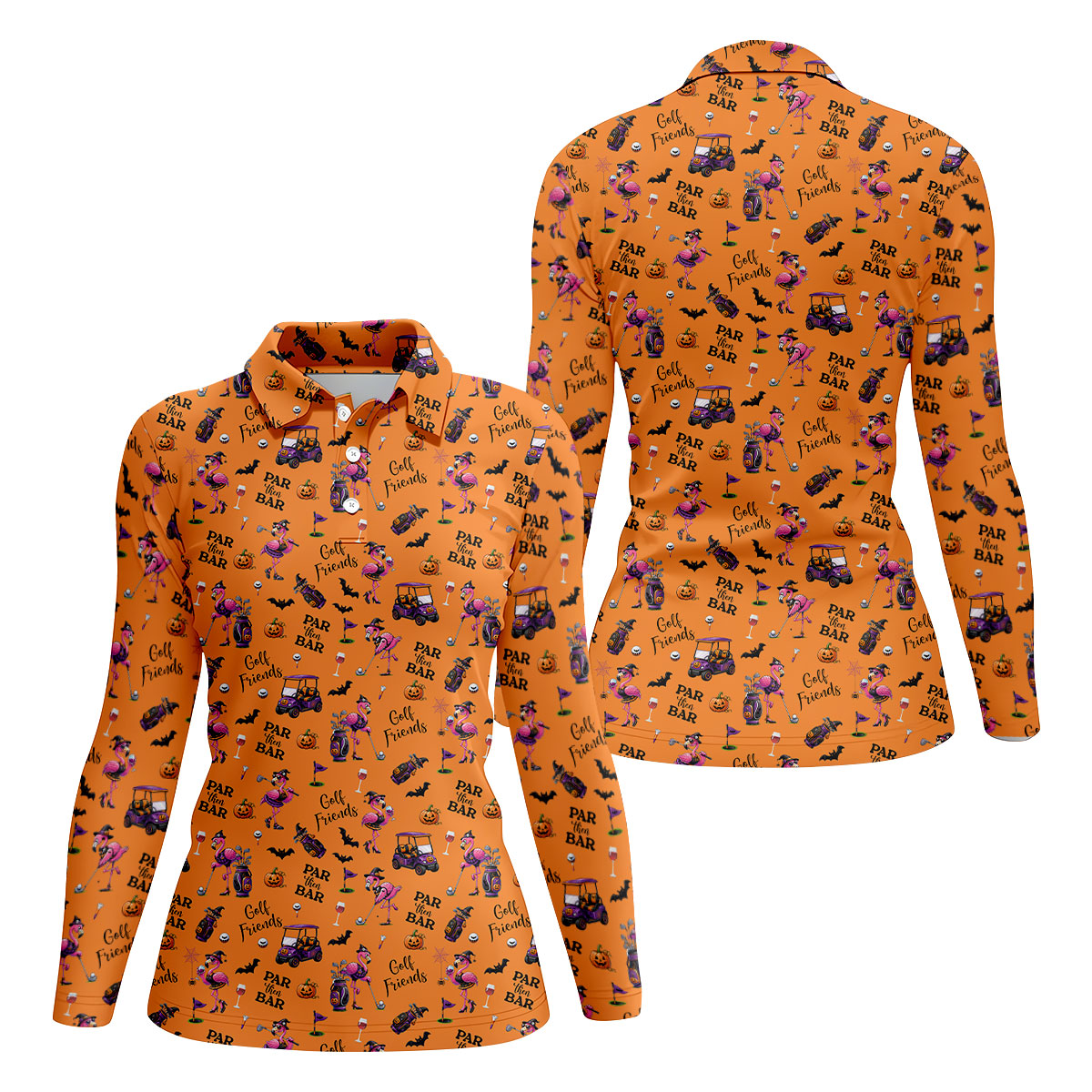 Orange Par Then Bar Flamingo Halloween Shirt, Golf Shirts For Women, Ladies Golf Tops