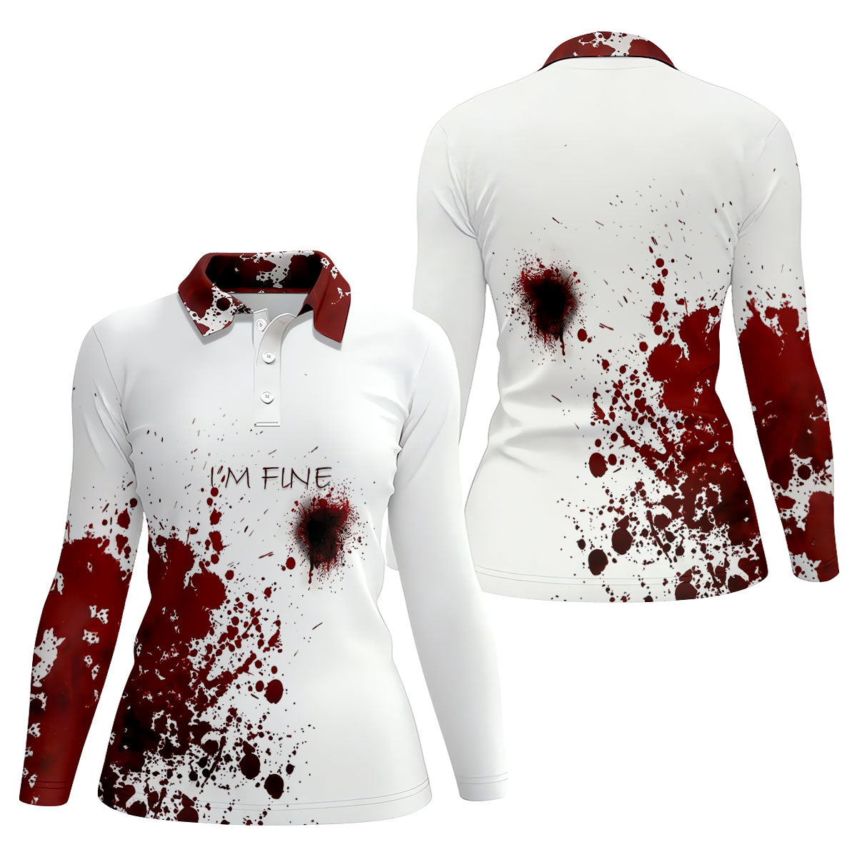 I'm Fine Bloody Splatter Horror Halloween Golf Polo Shirt, Ladies Golf Shirt, Printed Golf Shirt