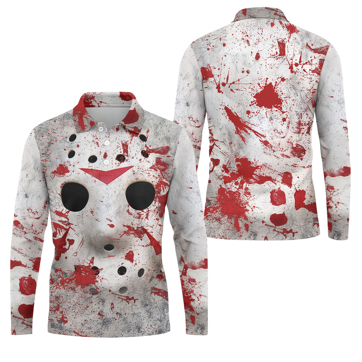 Creepy Mask Face Golf Tops For Men, Horror Character Cosplay Polo ShirtFor Men, Halloween Golf Shirt