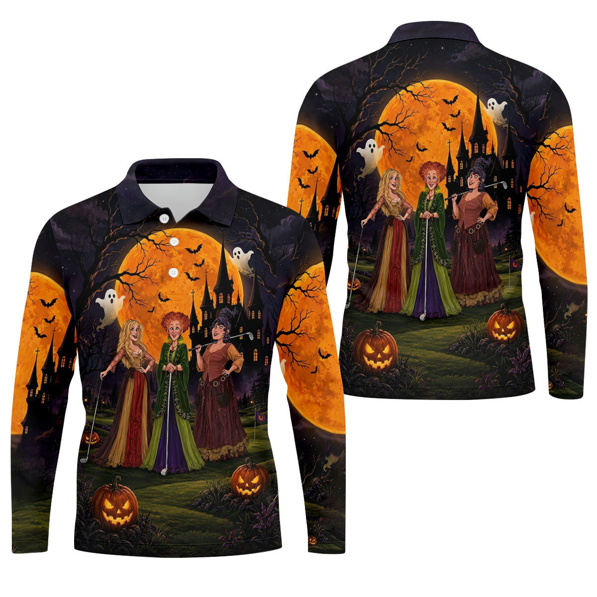 Three Witches Horror Character Golf Polo Shirt, Halloween Shirt, Golf Shirts For Men