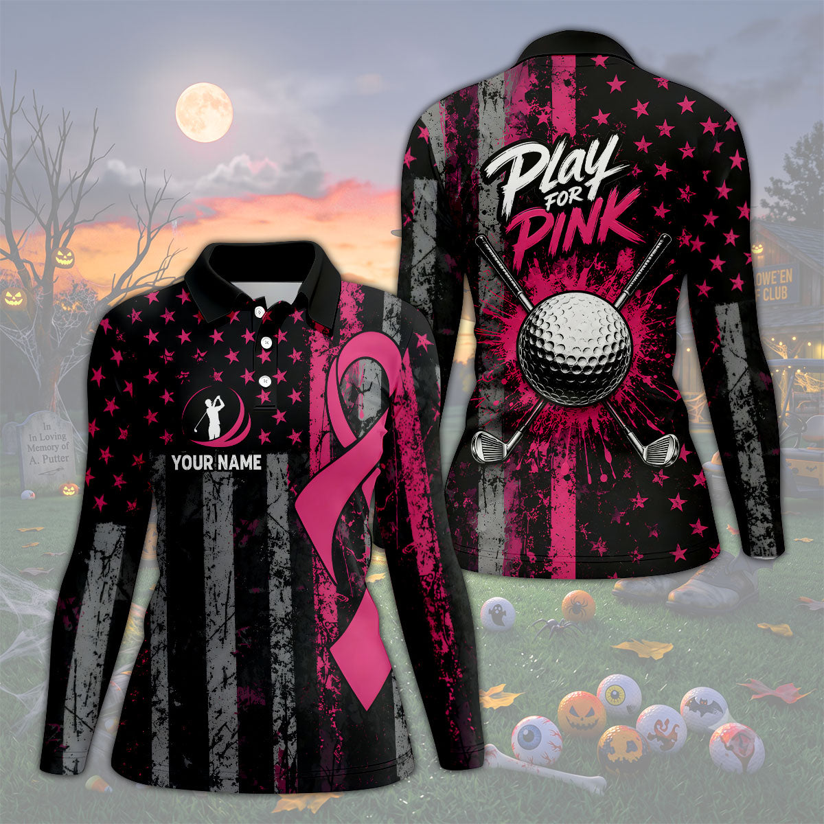 Custom Play For Pink Breast Cancer Golf Polo Shirt, Golf Tops For Women, Women’s Golf Apparel