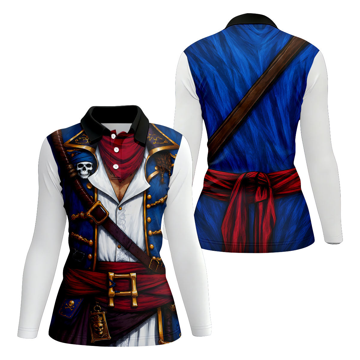 Caribbean Pirate Golf Shirt, Classic Buccaneer Captain Uniform, Golf Shirt For Women