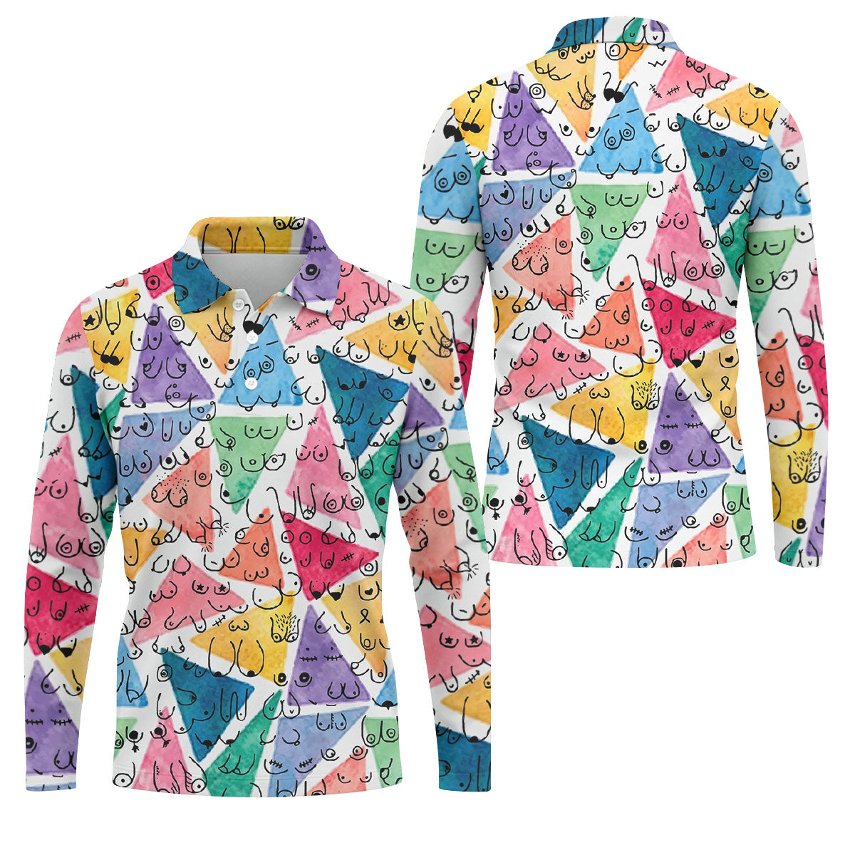 Multicolor Abstract Boob Pattern Golf Polo Shirt, Mens Golf Polo, Golf Apparel For Men