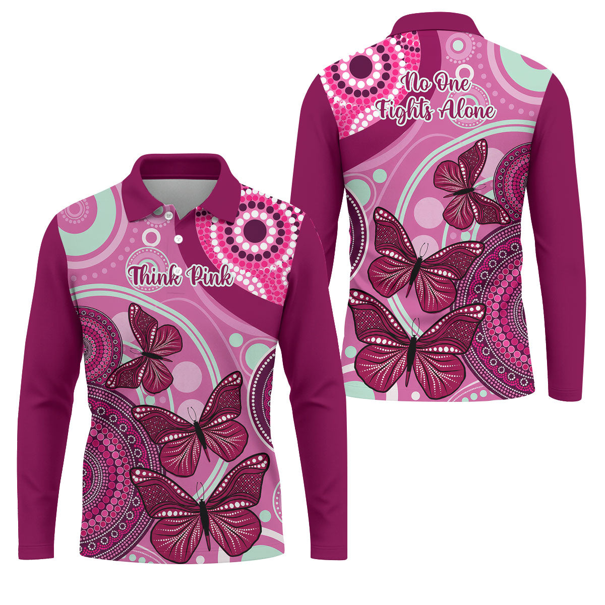 Think Pink No One Fights Alone Breast Cancer Shirt, Men's Golf Shirt, Mens Golf Polo
