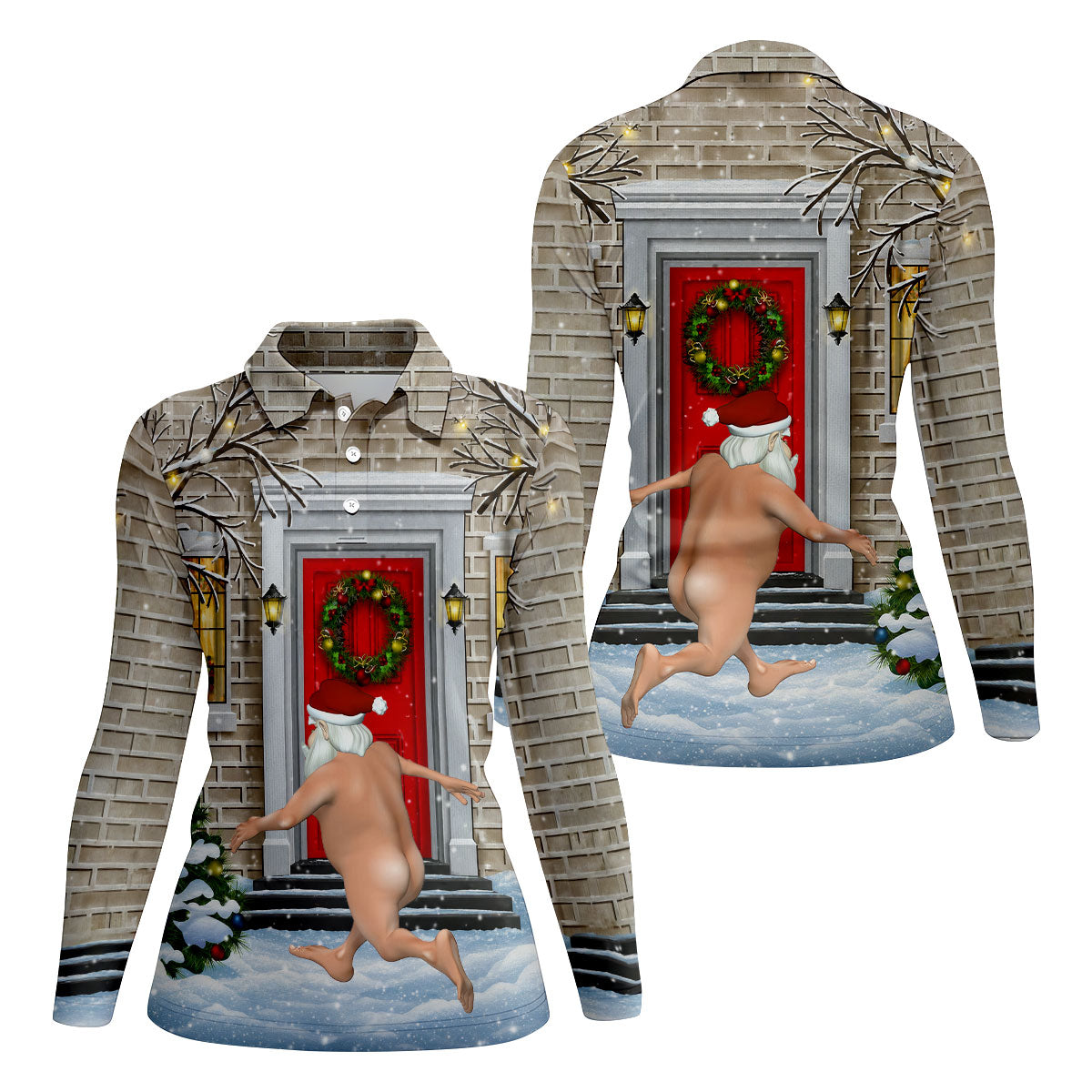 Women's Streaking Santa Doorbell Golf Shirt, Christmas Golf Shirt, Women’s Golf Apparel