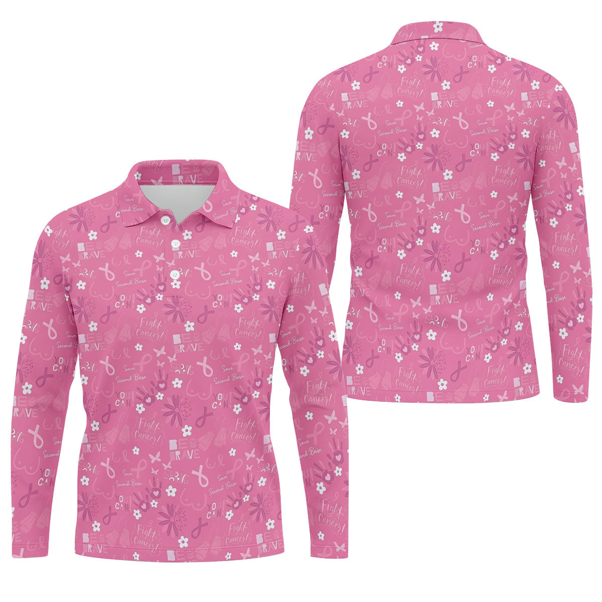 Save Second Base Fight Breast Cancer Polo Shirt, Polo Shirts For Men, Printed Golf Shirts