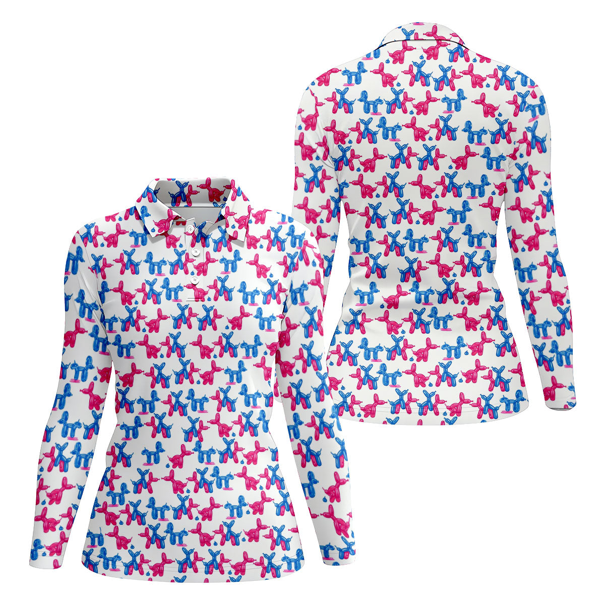 Funny Balloon Dog Pattern Golf Polo Shirt, Women's Golf Tops, Printed Golf Shirt
