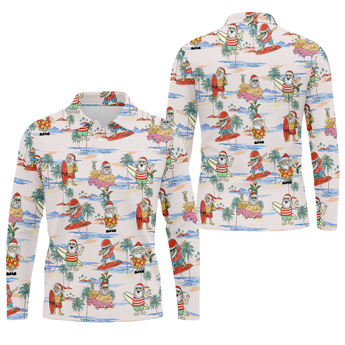 Funny Tropical Santa Christmas Golf Shirt, Men's Golf Shirt, Hawaiian Golf Shirt, Printed Golf Shirts
