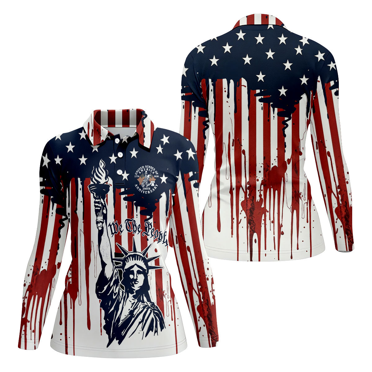 We The People 250 Years Statue Of Liberty And Flag Pattern Patriotic Golf Shirt, Golf Shirt For Women