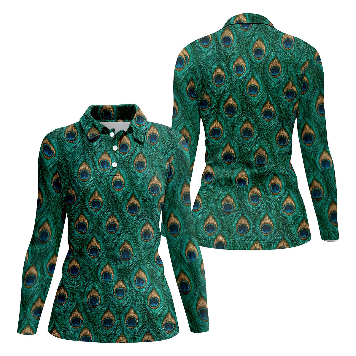 Peacock Feather Pattern Hawaiian Golf Shirt, Hawaiian Golf Shirt, Women’s Golf Apparel, Printed Golf Shirt