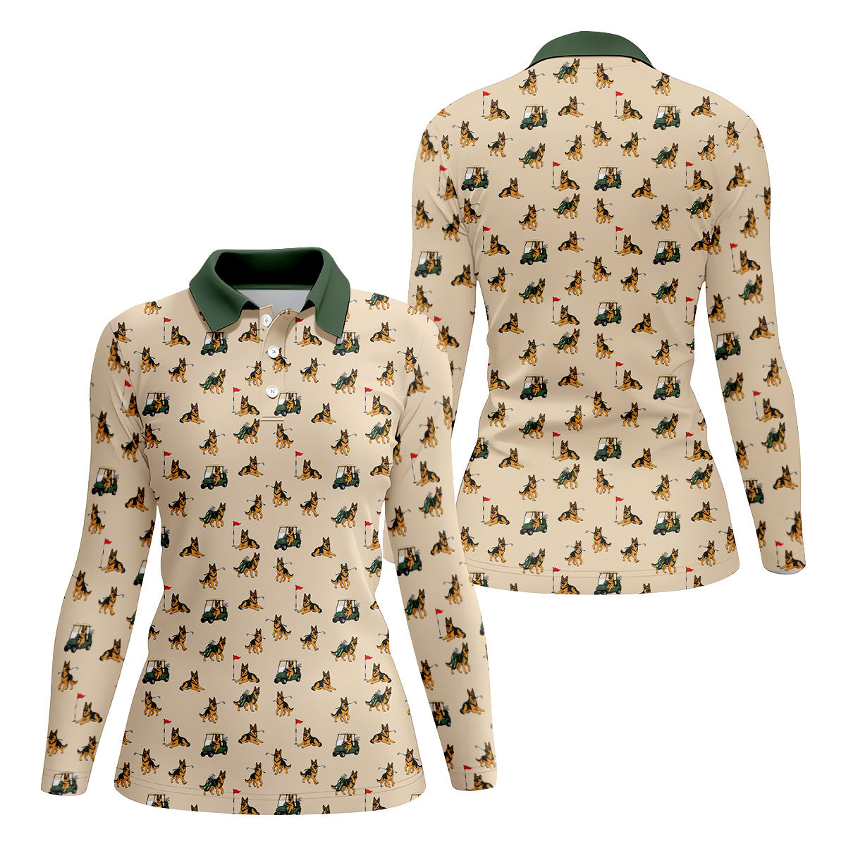German Shepherd Golf Pattern Polo Shirt, Golf Shirts For Women, Women's Golf Apparel