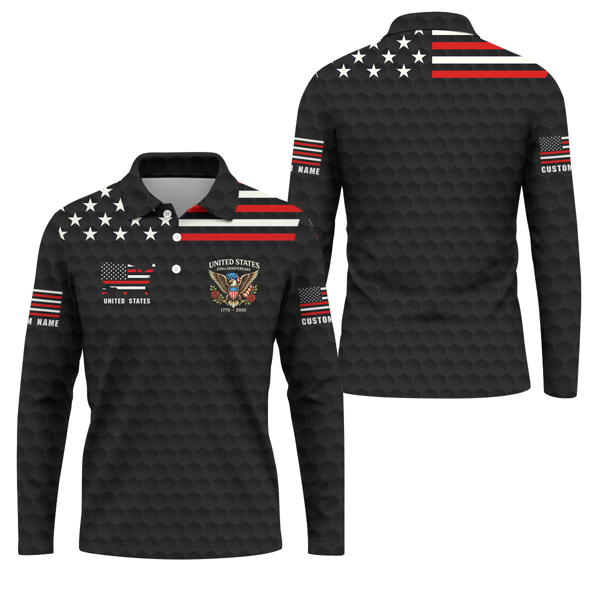 250th Anniversary Bald Eagle And Roses Black Golf Shirt, Patriotic 4th Of July Golf Shirts For Men