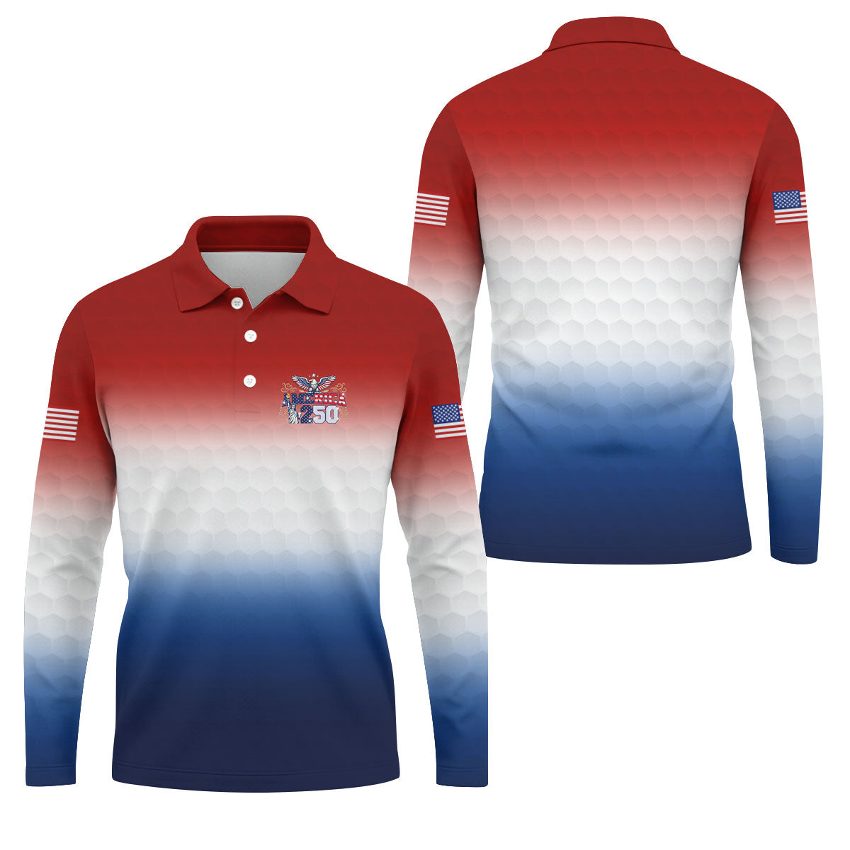 America 250 Red White Blue Golf Ball Pattern US Flag Golf Shirt, Patriotic 4th Of July Golf Shirts For Men