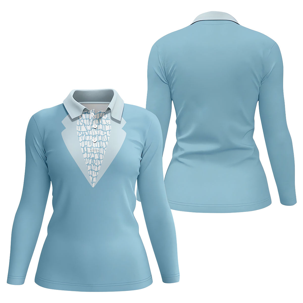 Light Blue Tuxedo Fun Women's Golf Shirts, Retro Golf Shirt, Ladies Golf Tops