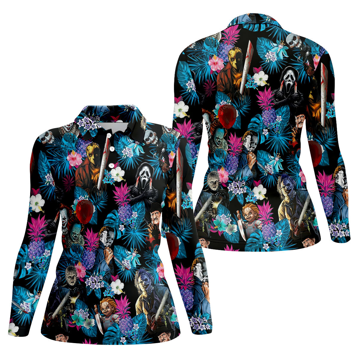 Tropical Horror Character Halloween Golf Shirt, Golf Shirts For Women, Women's Golf Apparel