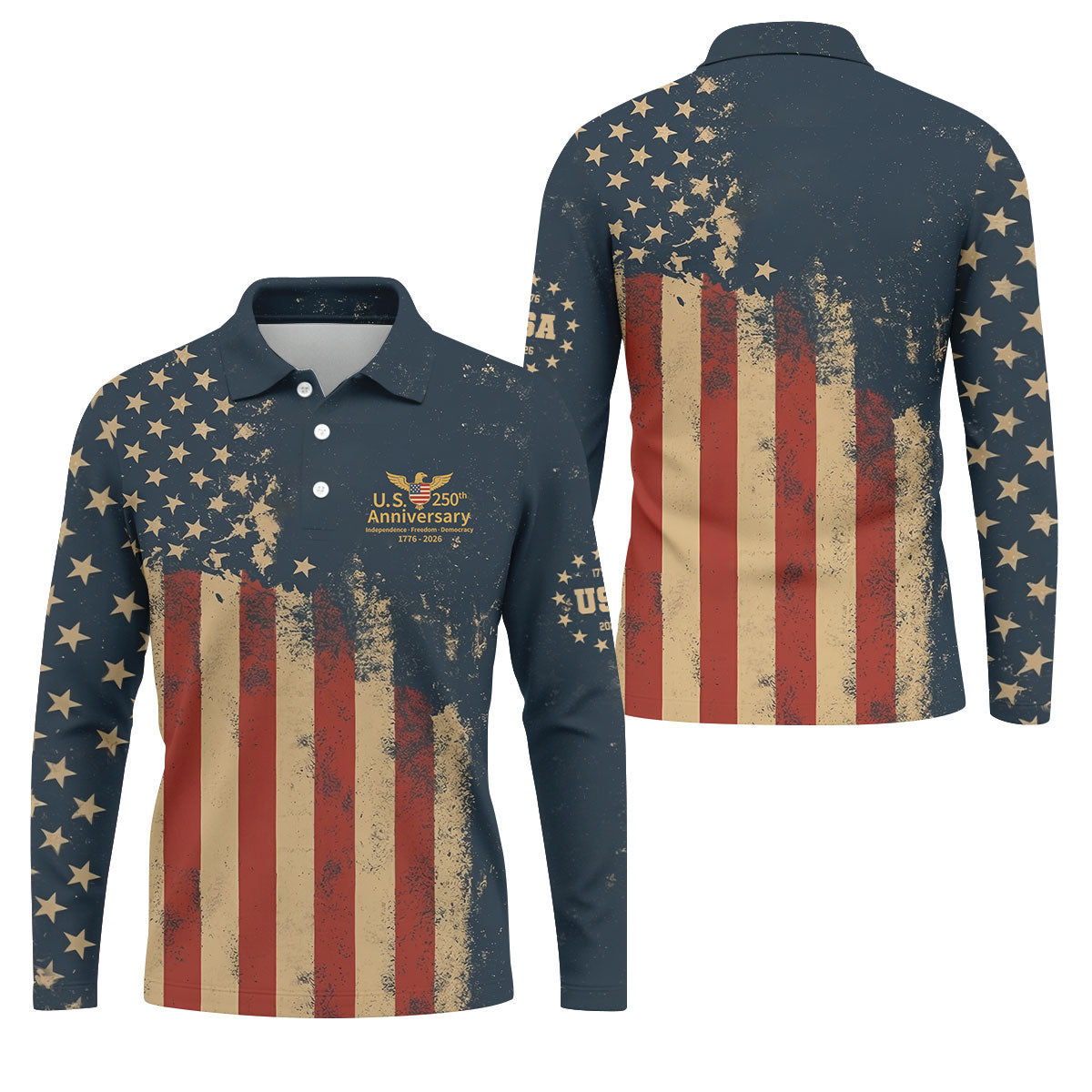US 250th Anniversary Independence Freedom Democracy Men's Golf Polo Shirts, 4th Of July Patriotic Golf Shirt