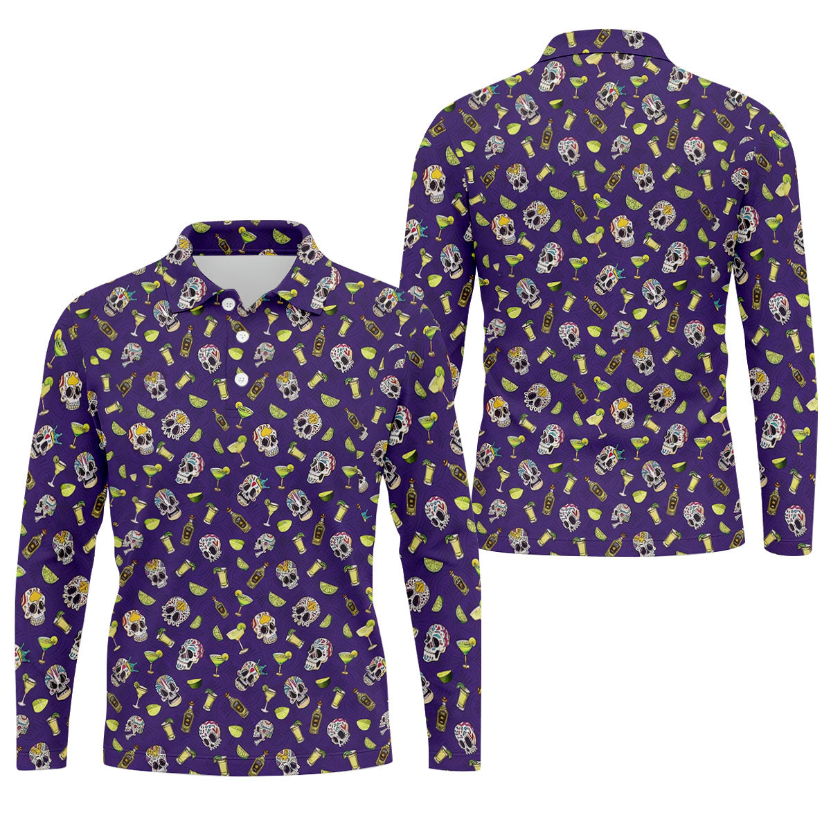 Decorated Sugar Skulls Cinco De Mayo Celebration Fiesta Themed The Purple Haze Golf Shirts For Men