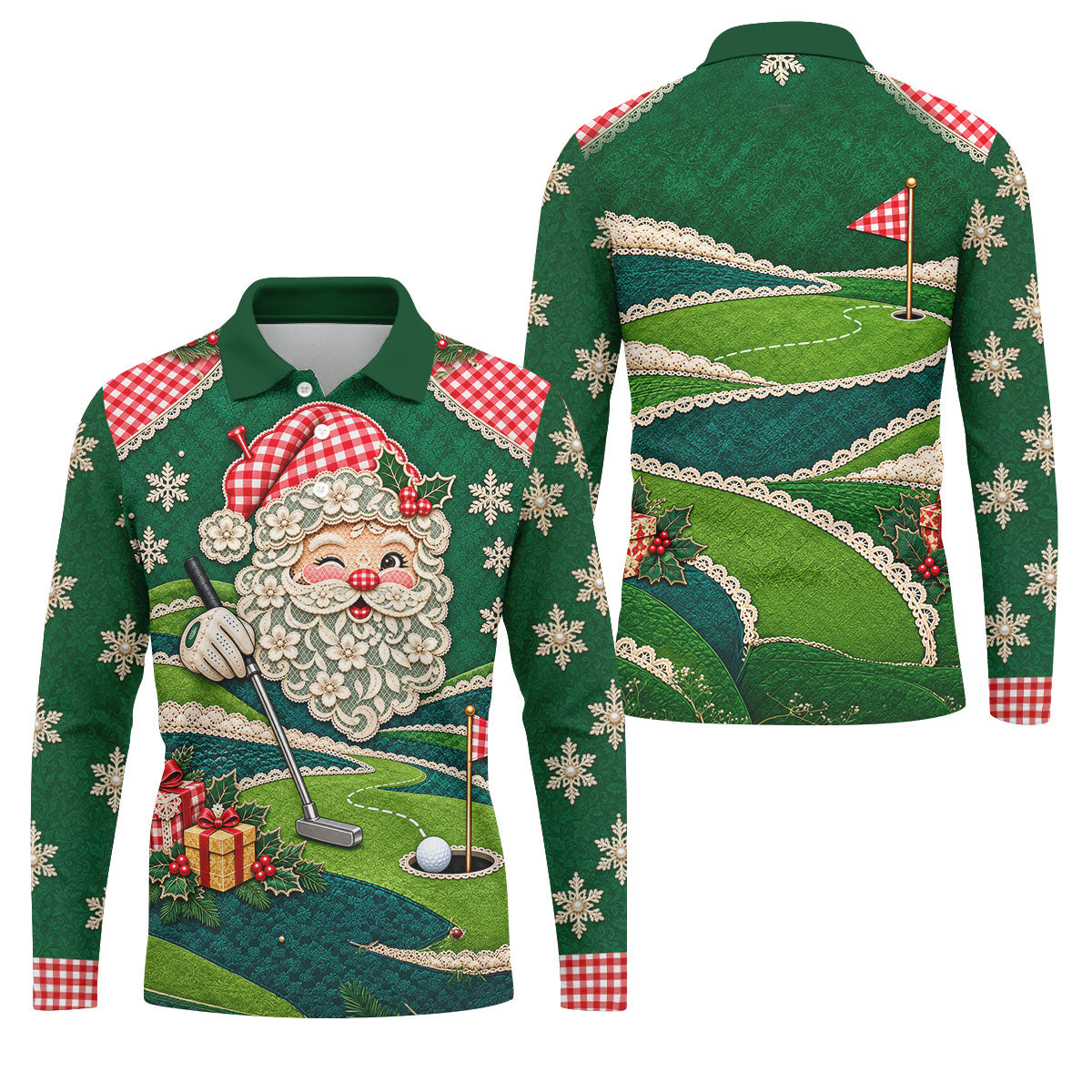 Christmas Winking Santa Golf Polo Shirt, Christmas Golf Shirt, Mens Golf Apparel