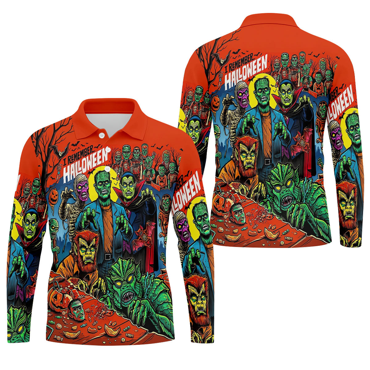 I Remember Halloween Classic Monster Golf Polo Shirt, Men's Golf Shirts, Hawaiian Golf Shirt