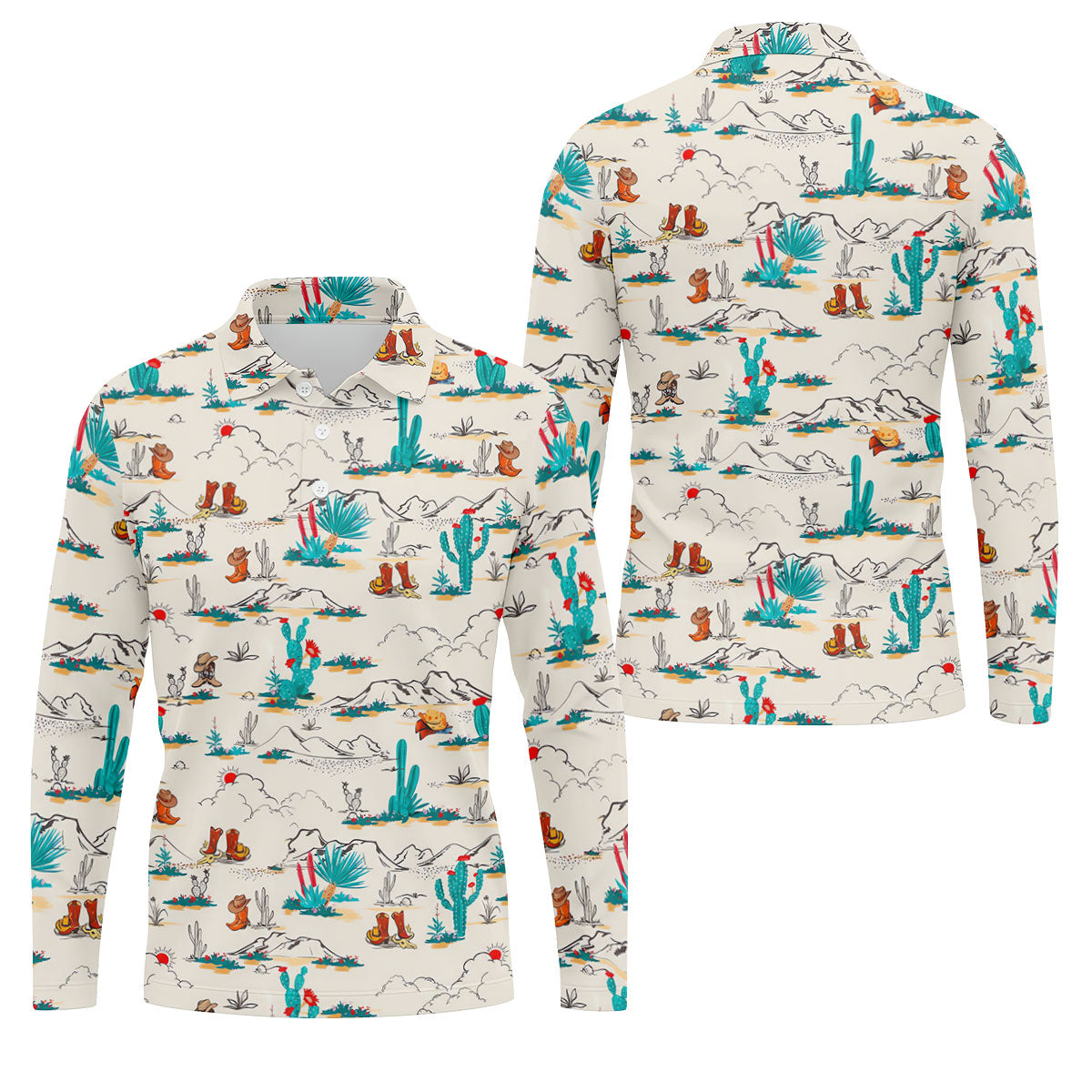 Western Desert Cowboy Boots Pattern Golf Shirt, Men's Golf Shirt, Printed Golf Shirts