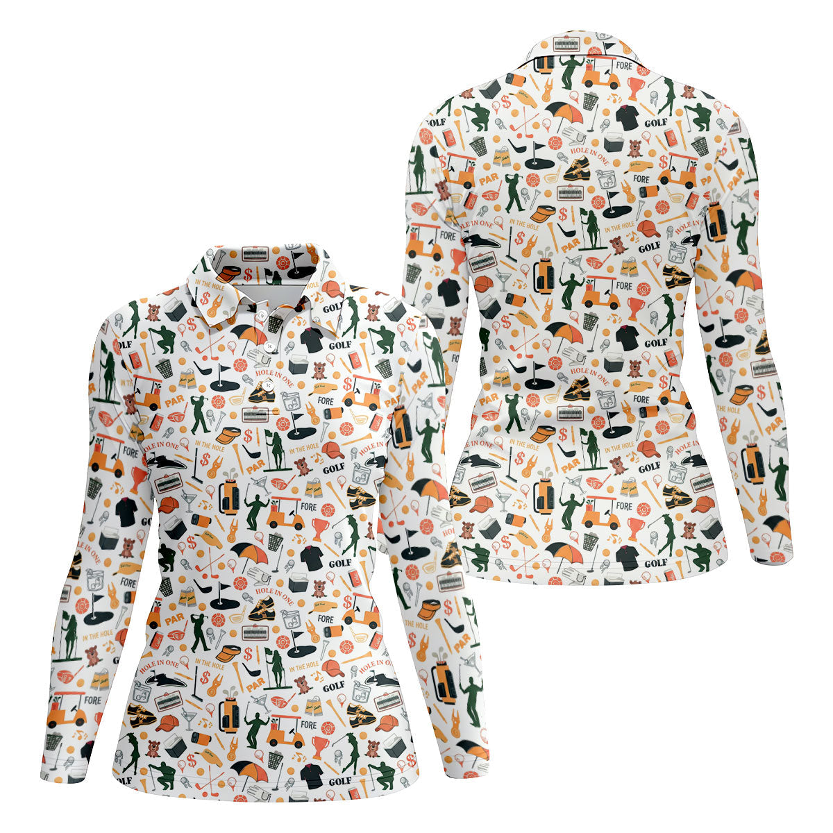 Golf Equipment Cart Ball Pattern Polo Shirt, Women’s Golf Polo, Performance Golf Shirt