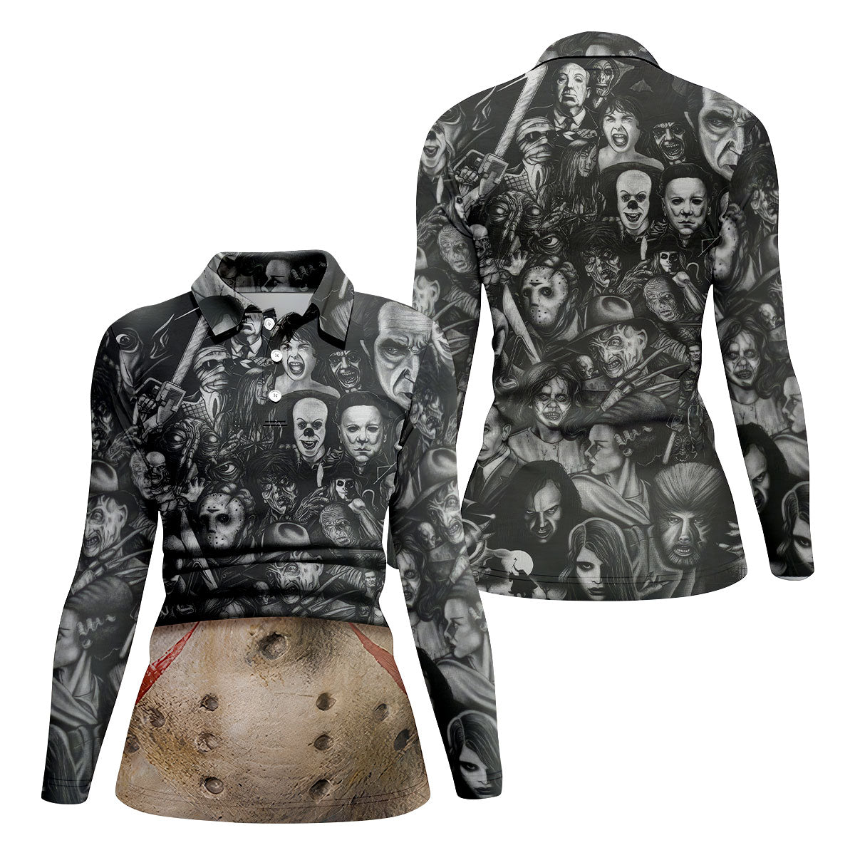Hockey Mask Horror Character Halloween Polo Shirt, Women’s Golf Polo, Ladies Golf Shirts