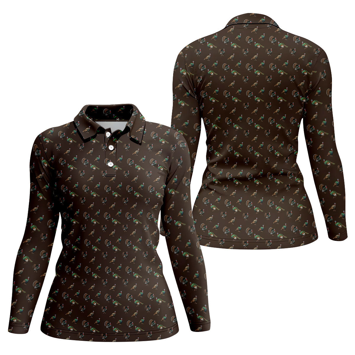 Turkey Hunting Seamless Pattern Funny Golf Shirts, Women's Golf Tops, Ladies Golf Shirts