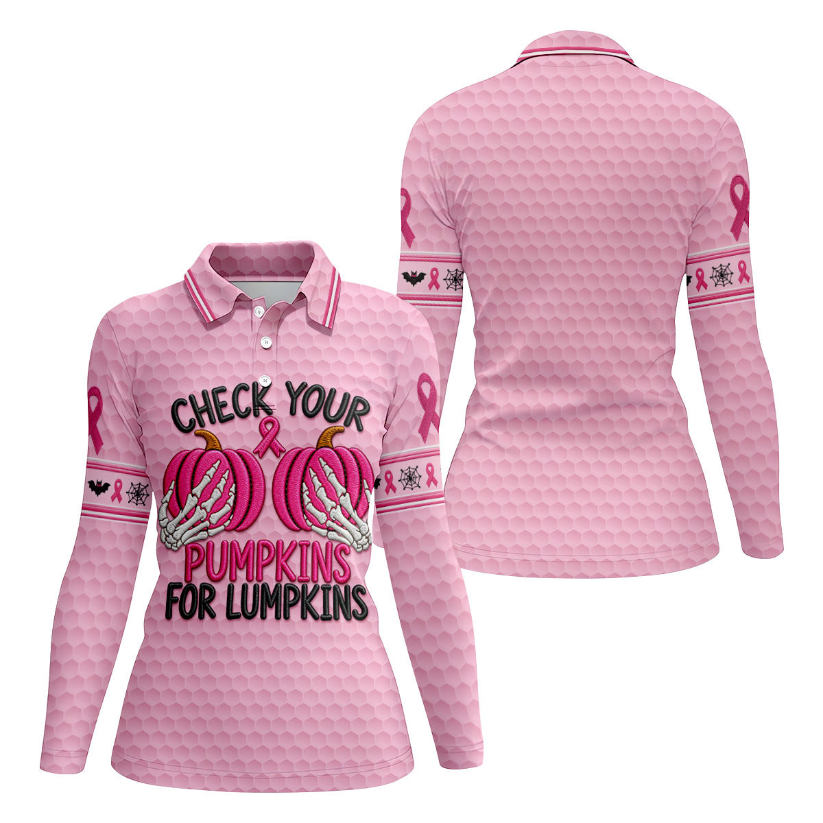 Pumpkins For Lumpkins Breast Cancer Polo Shirt, Golf Shirts For Women, Women's Golf Polo