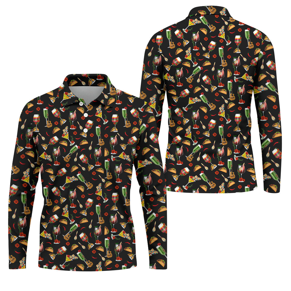 Traditional Mexican Taco And Wine Golf Tops For Men, Cinco De Mayo Celebration Golf Shirts For Men