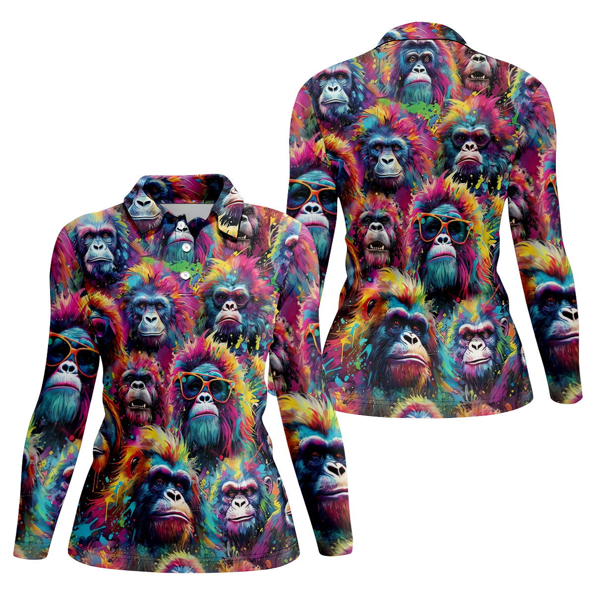 Street Art Style Cool Gorilla Hawaiian Golf Shirt, Tropical Theme Golf Shirt For Women