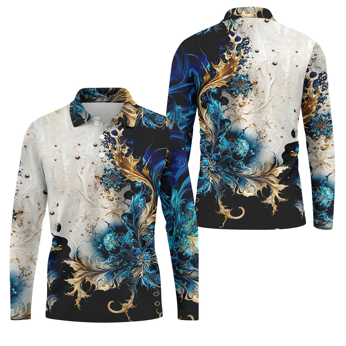 Metallic Flower Fractal Art Hawaiian Golf Shirt, Retro Golf Shirt, Polo Shirts For Men