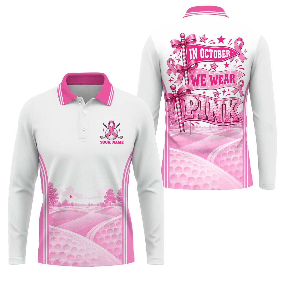 In October We Wear Pink Breast Cancer Polo Shirt, Mens Golf Polo, Golf Shirts For Men