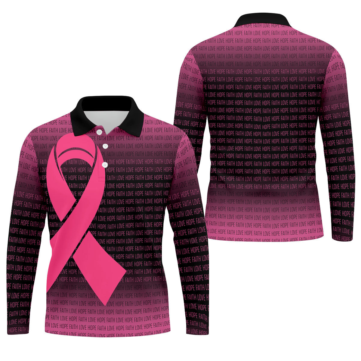 Faith Love Hope Pink Ribbon Breast Cancer Polo Shirt, Men's Golf Shirt, Mens Golf Apparel