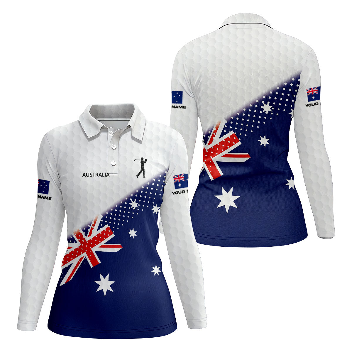Golf Ball Pattern Australia Flag Print Ladies Golf Tops Australia, Golf Shirt For Women