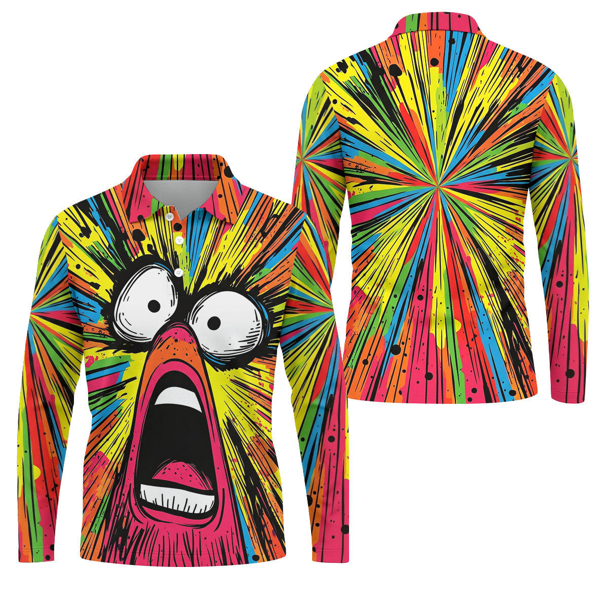 Screaming Face Colorful Retro Hawaiian Golf Shirt, Men's Funny Golf Shirts
