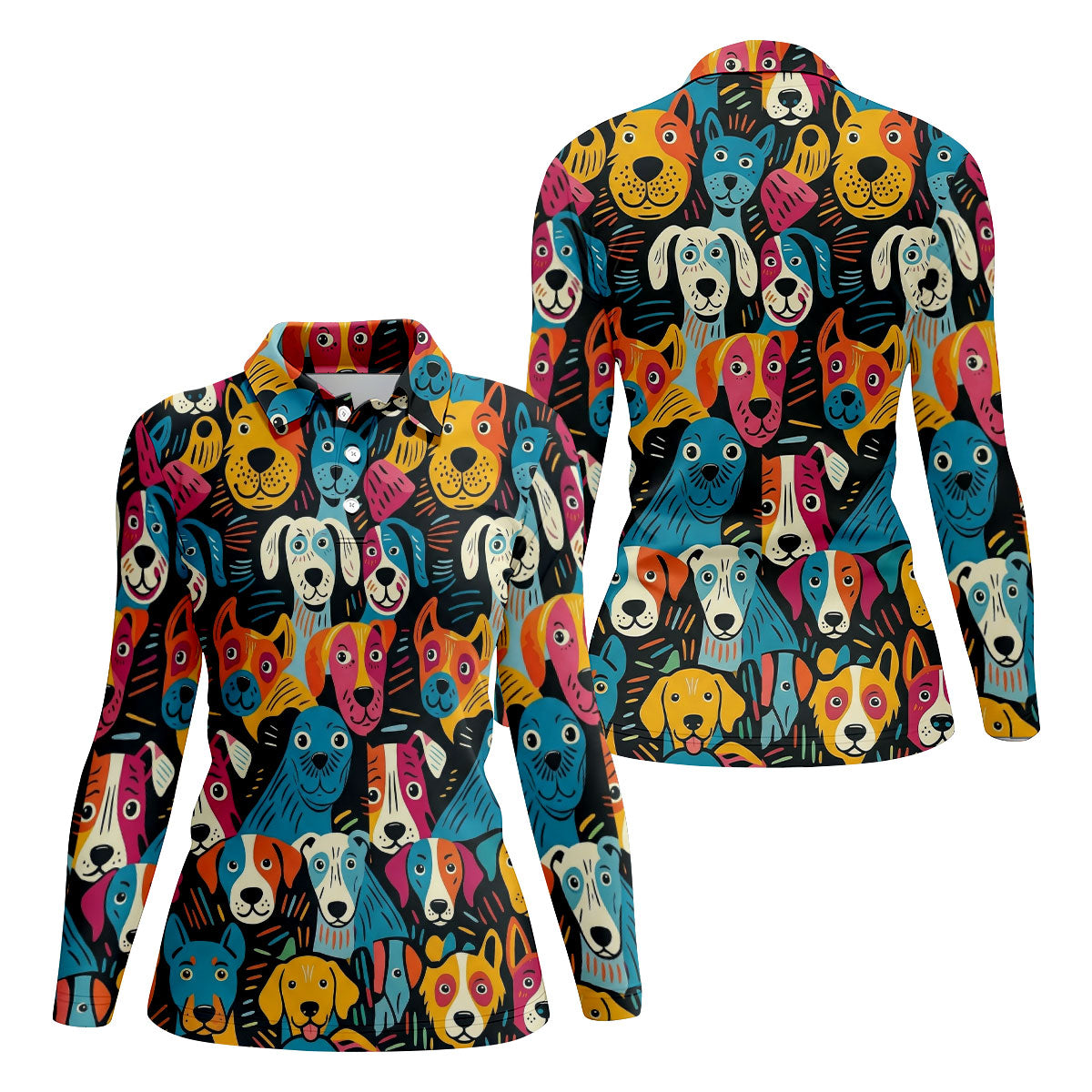 Happy Dog Faces Hawaiian Golf Shirt, Funny Golf Shirt, Abstract Animal Golf Shirt For Women