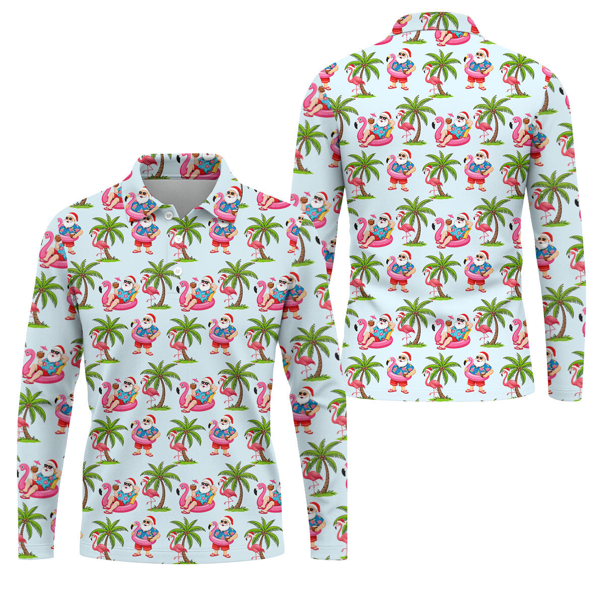 Flamingo Float Santa Christmas Golf Shirt, Men's Golf Shirt, Hawaiian Golf Shirt, Printed Golf Shirts