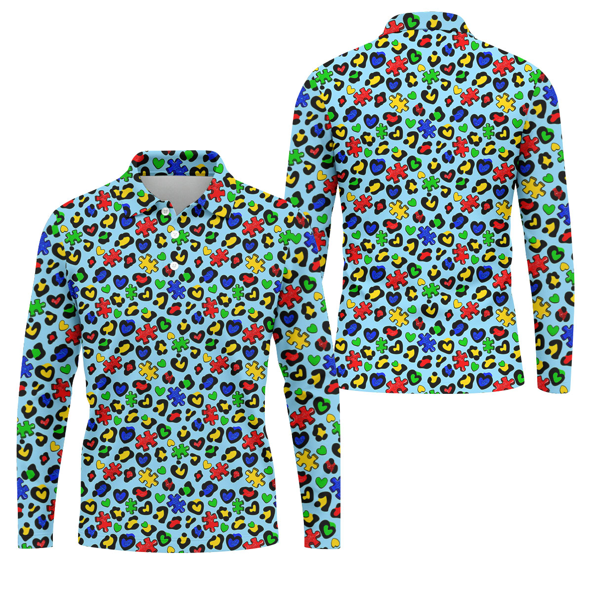 Autism Awareness Color Leopard Pattern Blue Golf Shirt, Golf Tops For Men, Polo Shirts For Men, Golf Shirts For Men