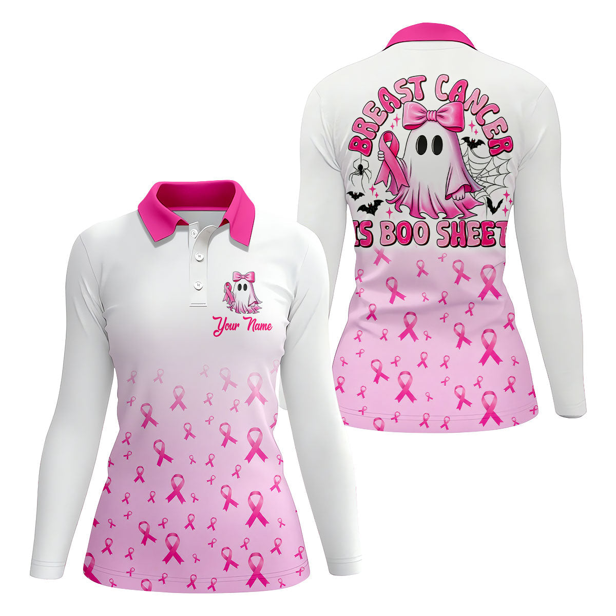 Personalized Breast Cancer Is Boo Sheet Ghost Shirt, Women’s Golf Polo, Ladies Golf Top